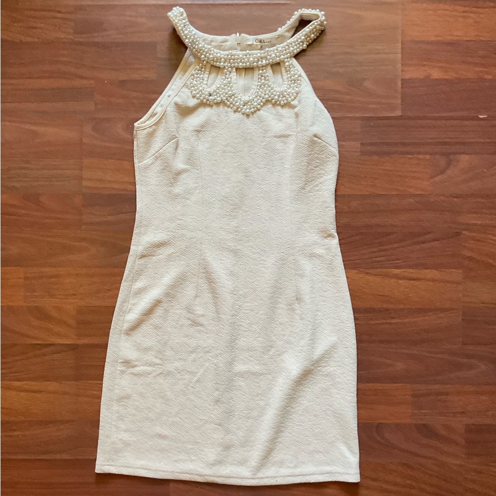White Body-con Mini Dress with Pearls